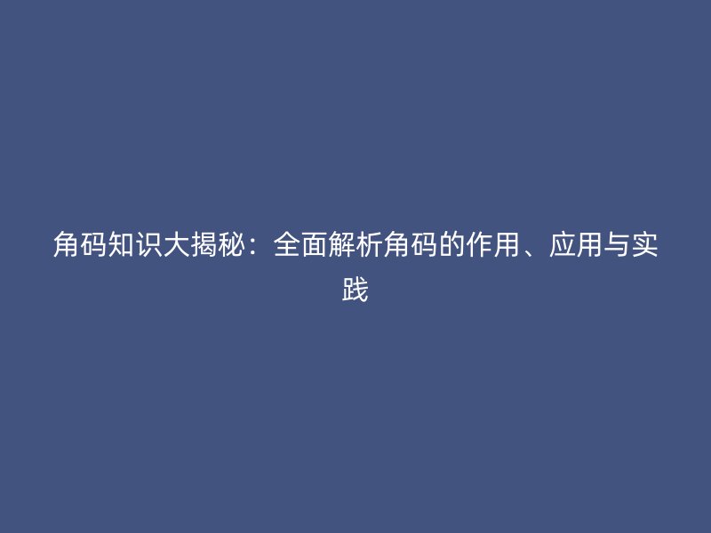 角碼知識大揭秘：全面解析角碼的作用、應(yīng)用與實踐